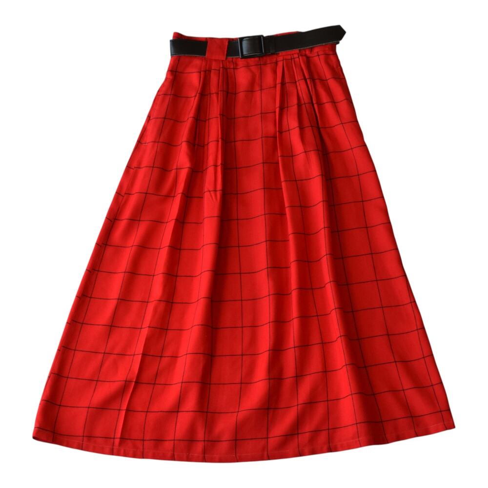 Vintage Dark Academia Red Plaid Maxi Skirt - Small
